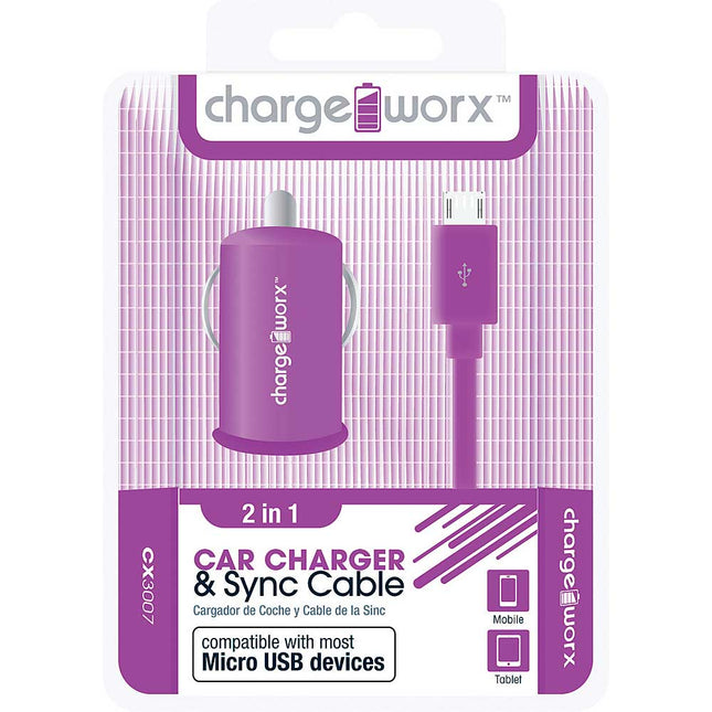 CX3007VT USB Car Charger & Micro-USB Sync Cable, Purple