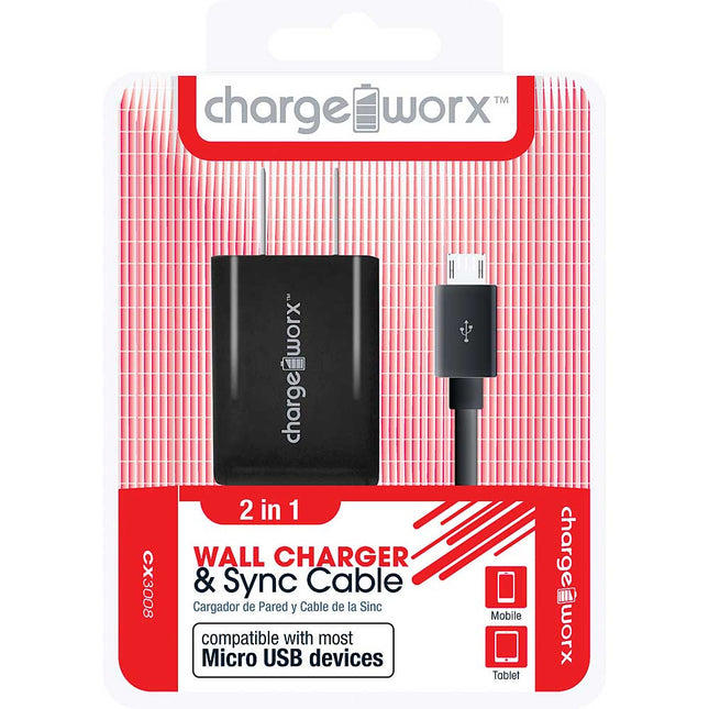 CX3008BK USB Wall Charger & Micro-USB Sync Cable, Black
