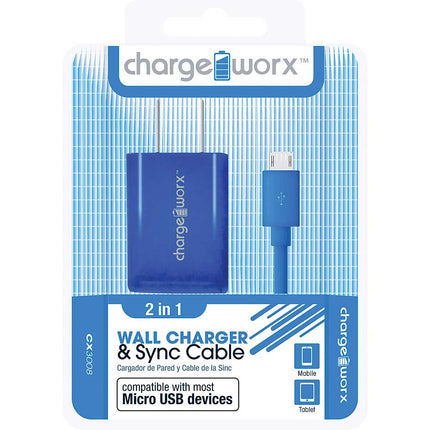 CX3008BL USB Wall Charger & Micro-USB Sync Cable, Blue