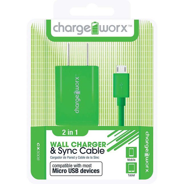 CX3008GN USB Wall Charger & Micro-USB Sync Cable, Green
