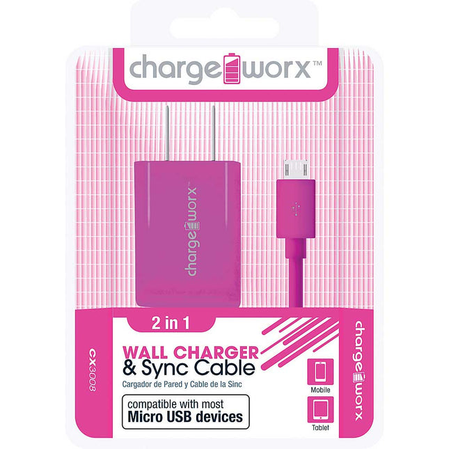 CX3008PK USB Wall Charger & Micro-USB Sync Cable, Pink