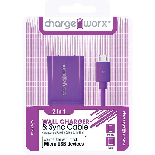 CX3008VT USB Wall Charger & Micro-USB Sync Cable, Purple
