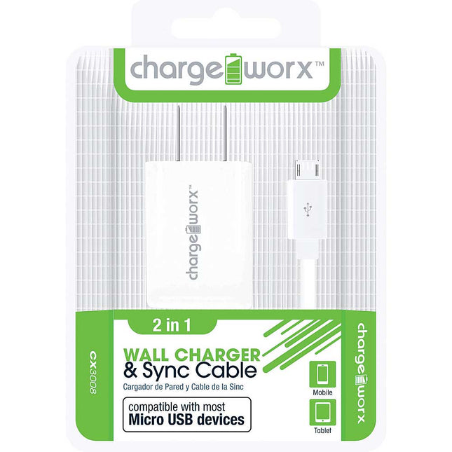 CX3008WH USB Wall Charger & Micro-USB Sync Cable, White