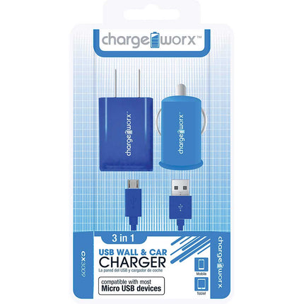 CX3009BL Wall & Car Charger & Micro-USB Sync Cable, Blue