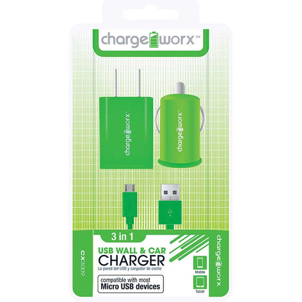 CX3009GN Wall & Car Charger & Micro-USB Sync Cable, Green