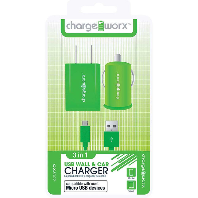 CX3009GN Wall & Car Charger & Micro-USB Sync Cable, Green