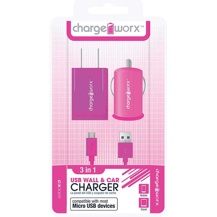 CX3009PK Wall & Car Charger & Micro-USB Sync Cable, Pink
