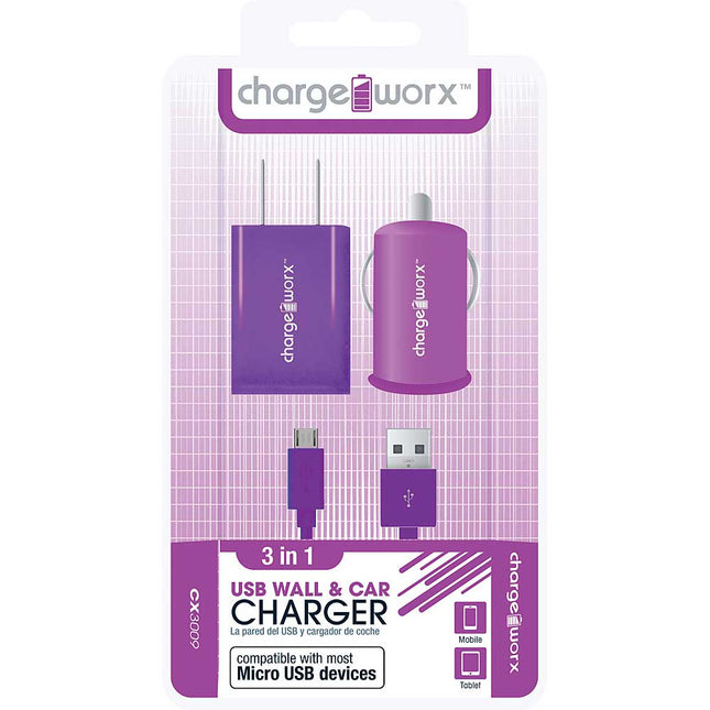 CX3009VT Wall & Car Charger & Micro-USB Sync Cable, Purple