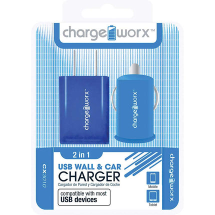 CX3010BL Wall & Car USB Charger, Blue