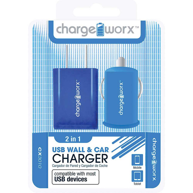 CX3010BL Wall & Car USB Charger, Blue