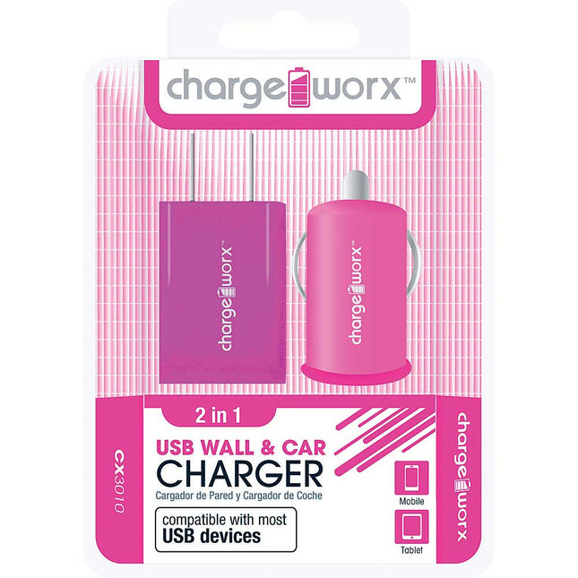 CX3010PK Wall & Car USB Charger, Pink