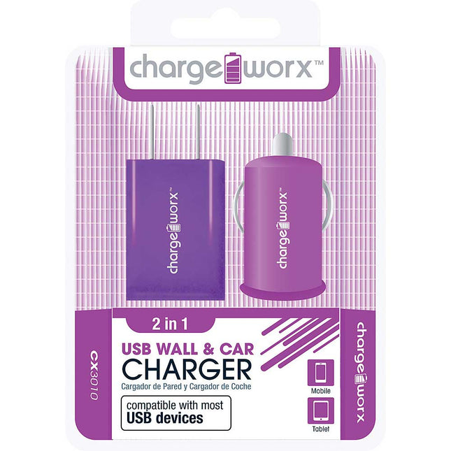 CX3010VT Wall & Car USB Charger, Purple