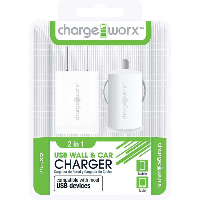 CX3010WH Wall & Car USB Charger, White