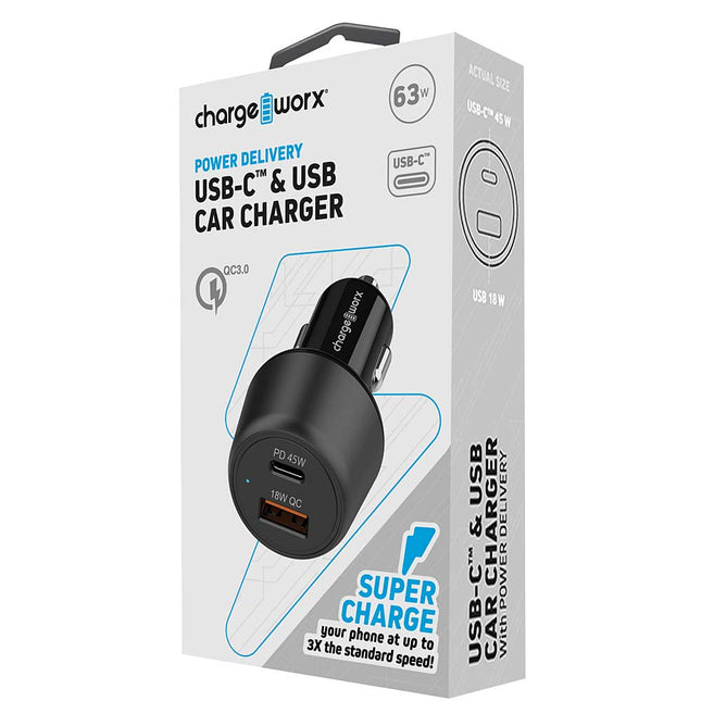 USB-C & USB Car Charger With Power Delivery, Black