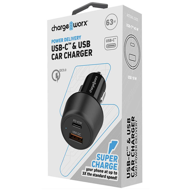 USB-C & USB Car Charger With Power Delivery, Black