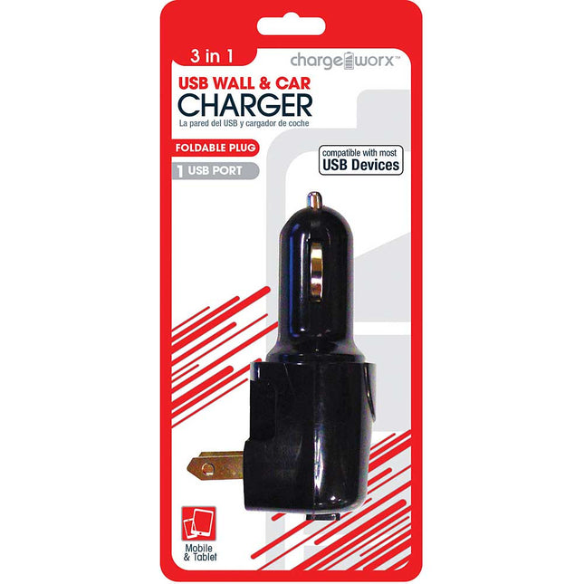 CX3026BK 3-in-1 USB Wall & Car Charger, Black