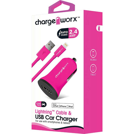 2.4Amp USB Car Charger & Lightning Cable, Pink
