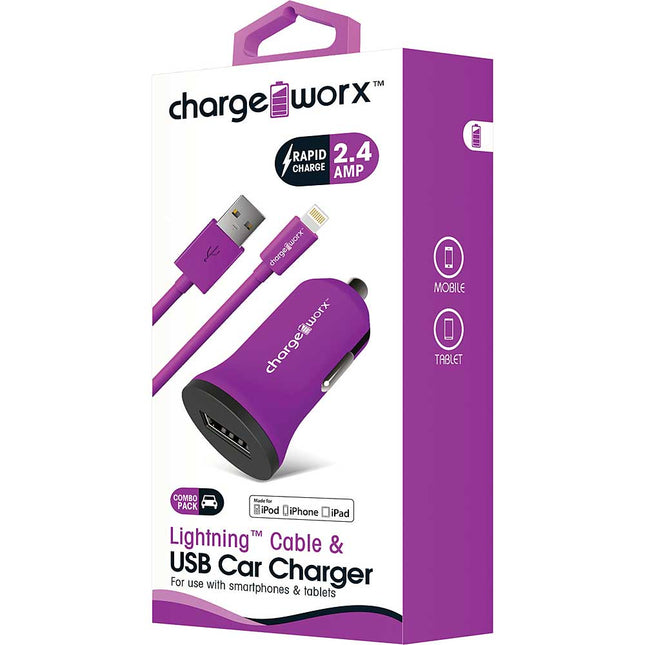 2.4Amp USB Car Charger & Lightning Cable, Violet