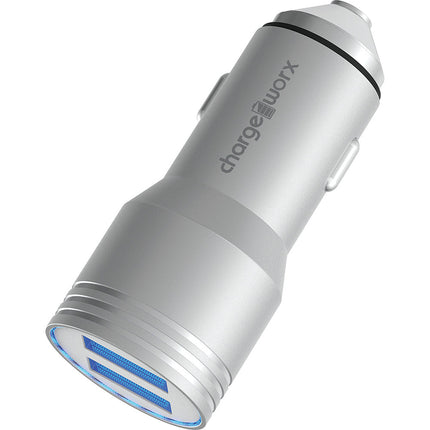 2.4 Dual USB Car Charger with Escape Hammer, Silver