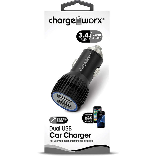 Dual USB Metal Car Charger, Black