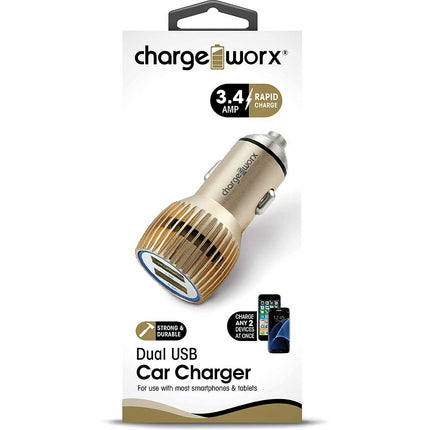 Dual USB Metal Car Charger, Gold
