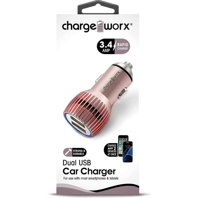 Dual USB Metal Car Charger, Rose Gold