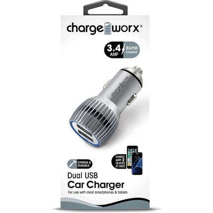 Dual USB Metal Car Charger, Silver