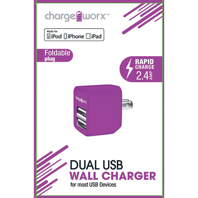 CX3043VT 2.4A Dual USB Folding Wall Charger, Purple