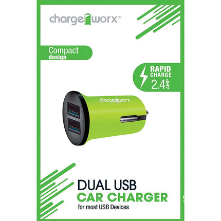 CX3044GN 2.4A Dual USB Car Charger, Green