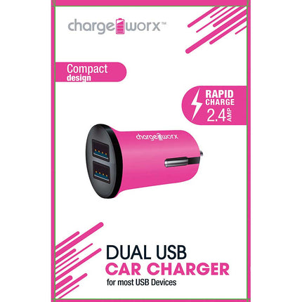 CX3044PK 2.4A Dual USB Car Charger, Pink