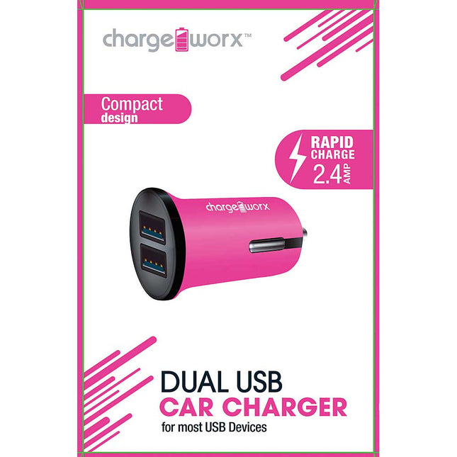 CX3044PK 2.4A Dual USB Car Charger, Pink