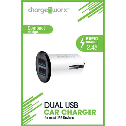 CX3044WH 2.4A Dual USB Car Charger, White