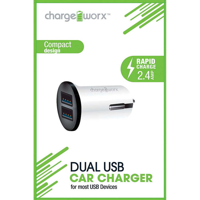 CX3044WH 2.4A Dual USB Car Charger, White