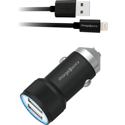 3.4Amp USB Car Charger & Lightning Cable, Black