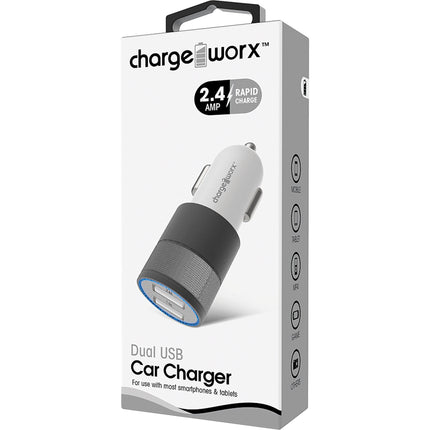 Dual USB Rapid Car Charger, White/Grey