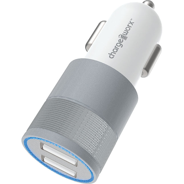 2.4 Dual USB Car Charger, White/Silver