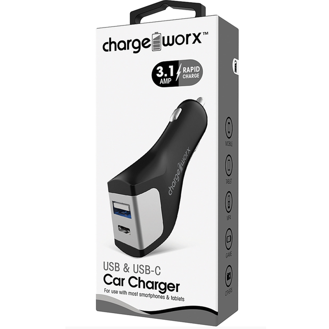 USB + UCB C Metal Car Charger, Black