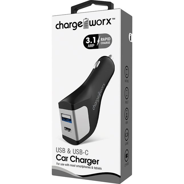 USB + UCB C Metal Car Charger, Black