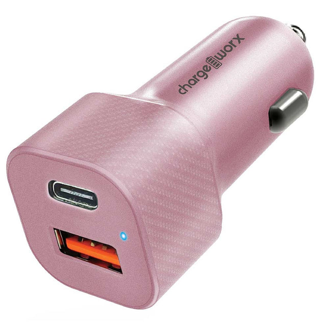 USB + UCB C Metal Car Charge, Rose Gold