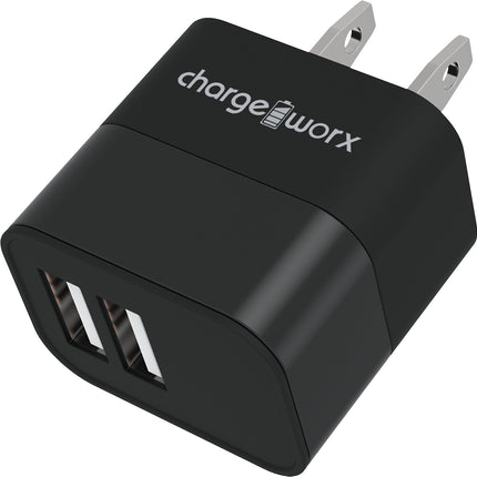 2.4A Dual USB Metal Wall Charger, Black