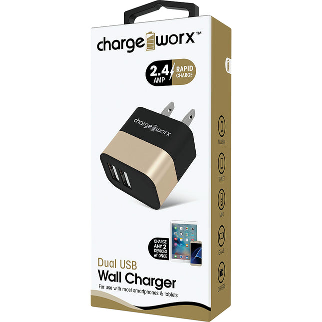 2.4A Dual USB Metal Wall Charger, Gold