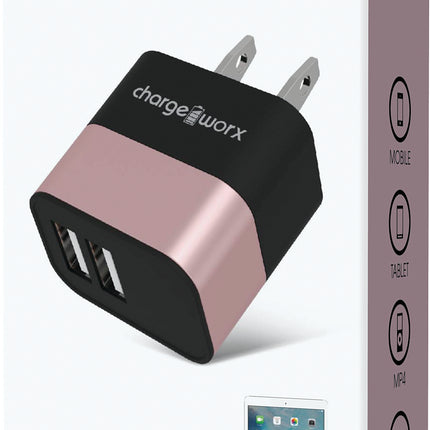 2.4A Dual USB Metal Wall Charger, Rose Gold