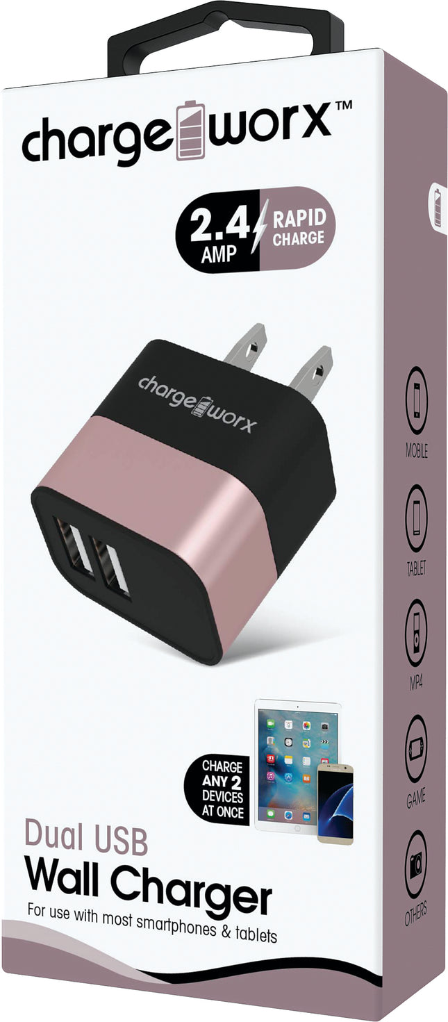 2.4A Dual USB Metal Wall Charger, Rose Gold