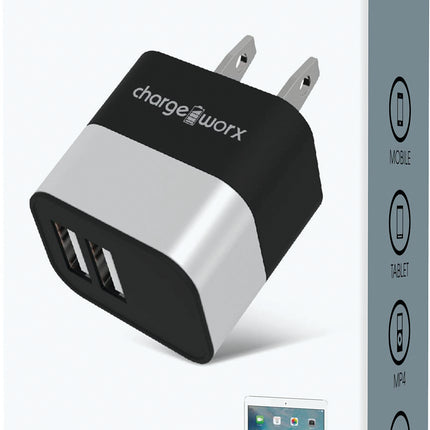 2.4A Dual USB Metal Wall Charger, Silver