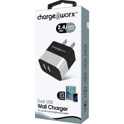 2.4A Dual USB Metal Wall Charger, Silver