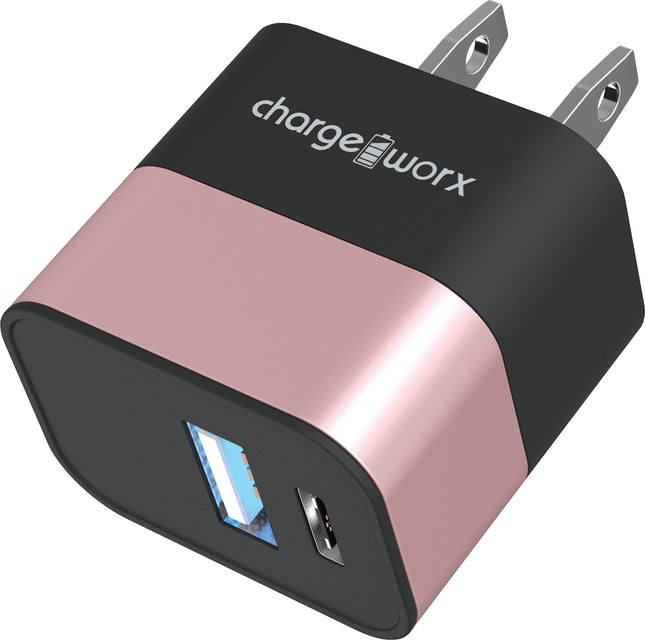 USB+USB C Metal Wall Charger, Rose Gold