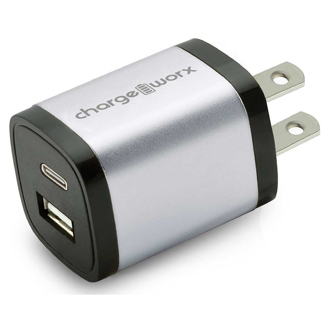 USB+USB C Metal Wall Charger, Silver