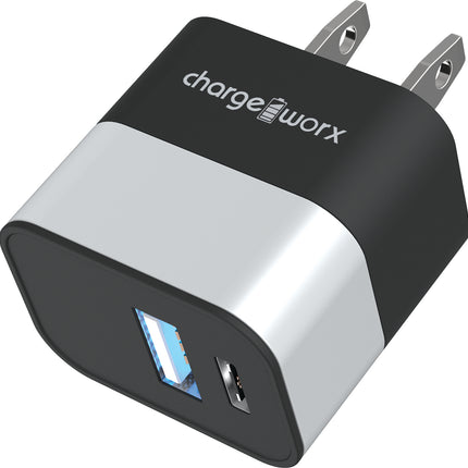 USB+USB C Metal Wall Charger, Silver