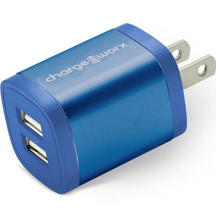 2.4Amp Dual USB Wall Charger, Blue