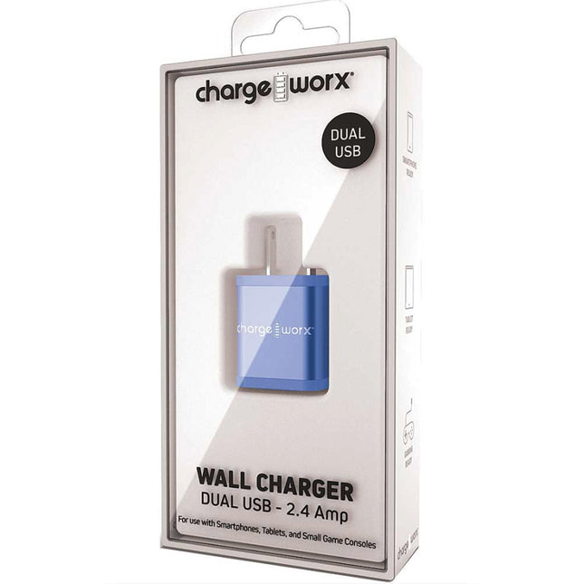 2.4Amp Dual USB Wall Charger, Blue